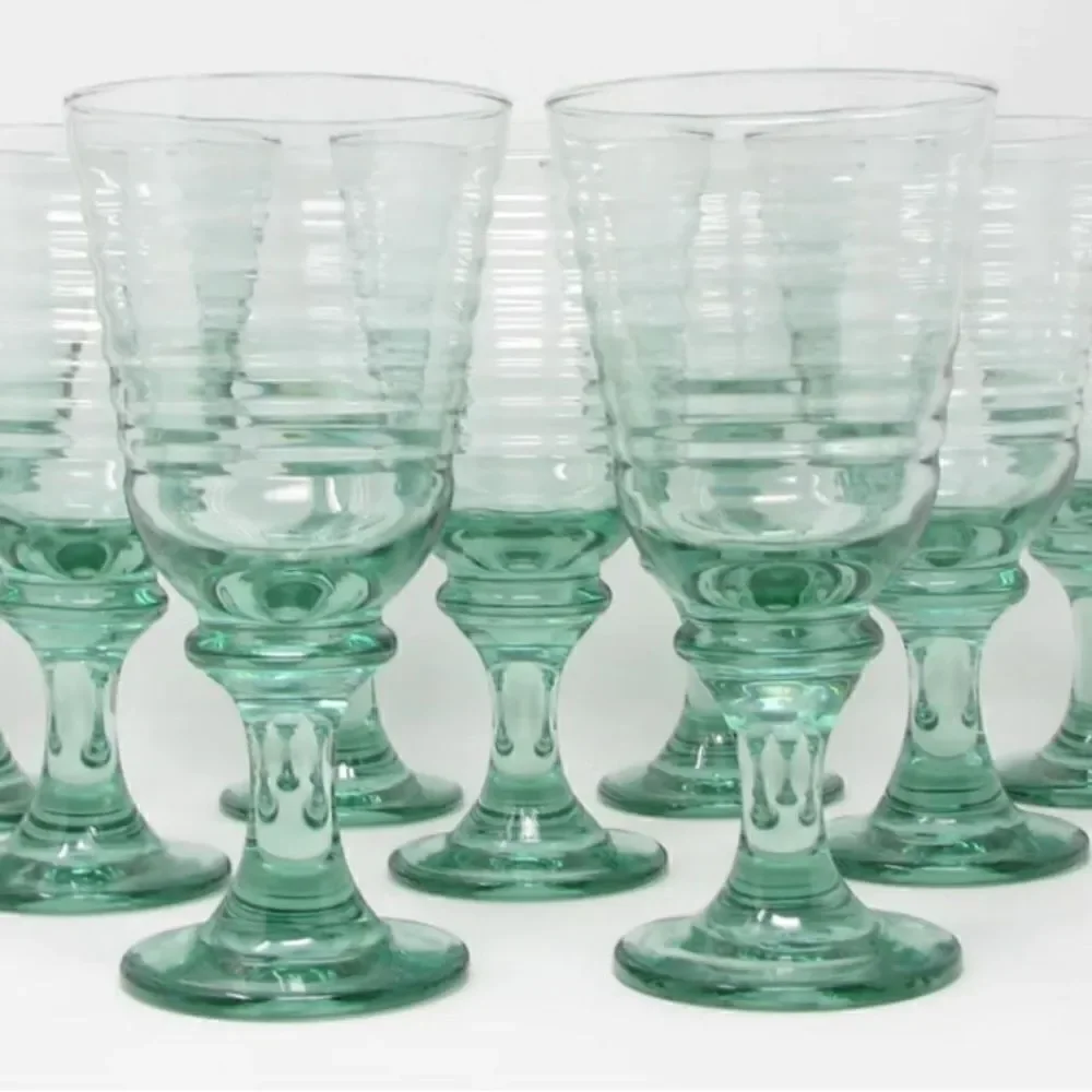 Libby Glass Company Sirrus Water Goblets Glasses Set 2 Insulator Green Vintage